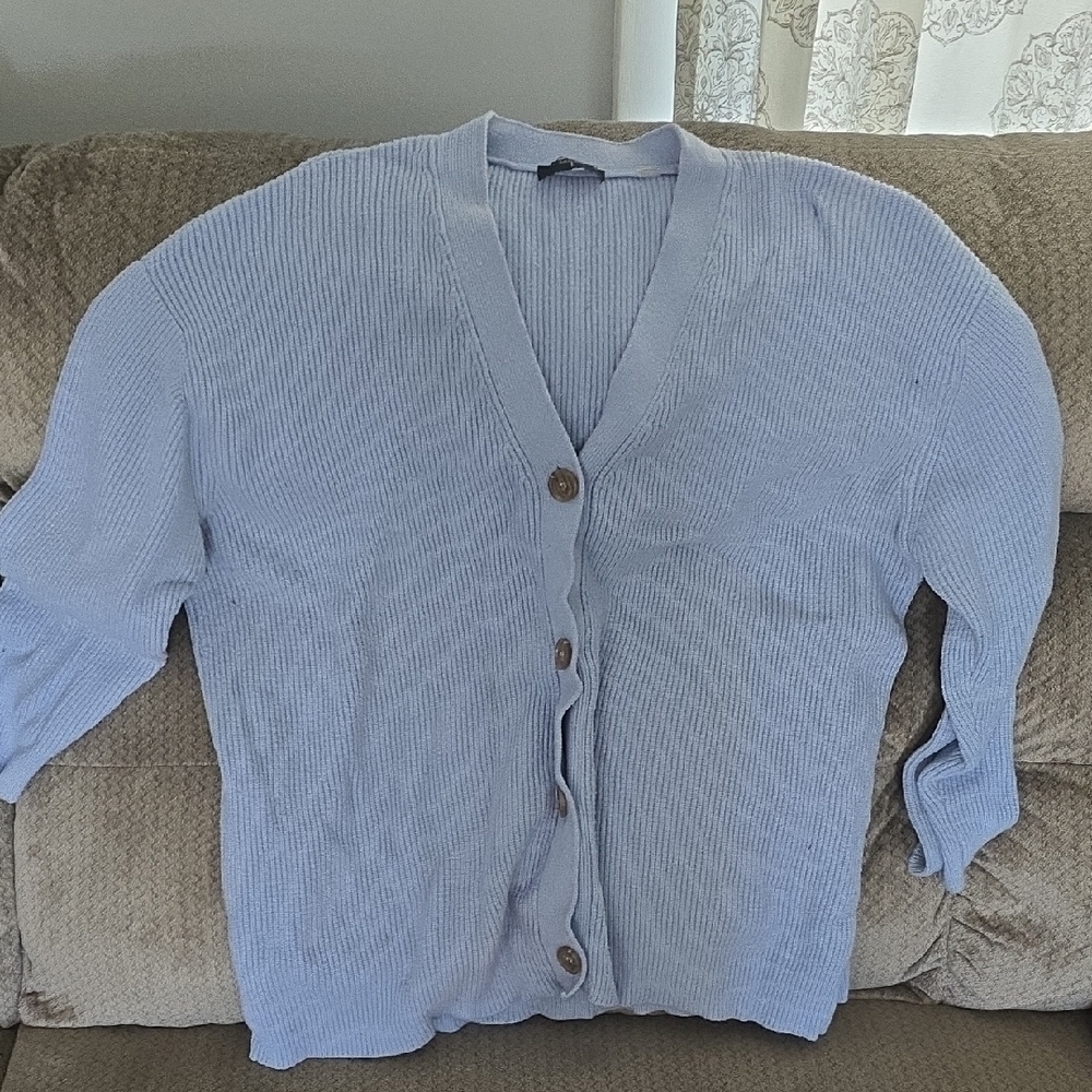 Tahari Blue Cardigan Sweater V-Neck Knit